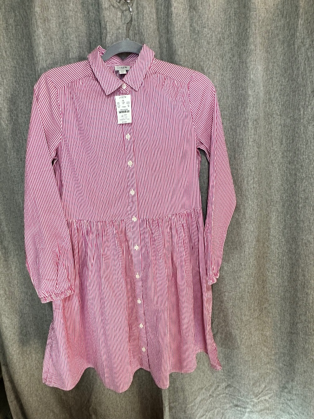 NWT J.Crew Pink & White Striped Button-Front Babydoll Shirt Dress - Size 00